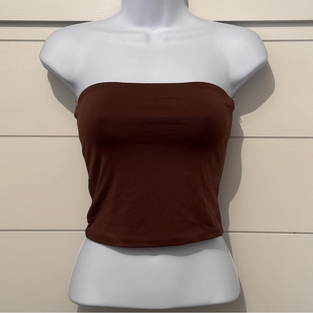 Meshki Chocolate Brown Strapless Crop Top, Women’s S